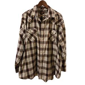 Plains Western Wear Big Man Pearl Snap VTG Long Sleeve Shirt Mens 2X